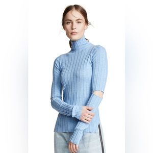 EUC HELMUT LANG Cutout Ribbed Wool Turtleneck Sweater In Light Blue $379 xs